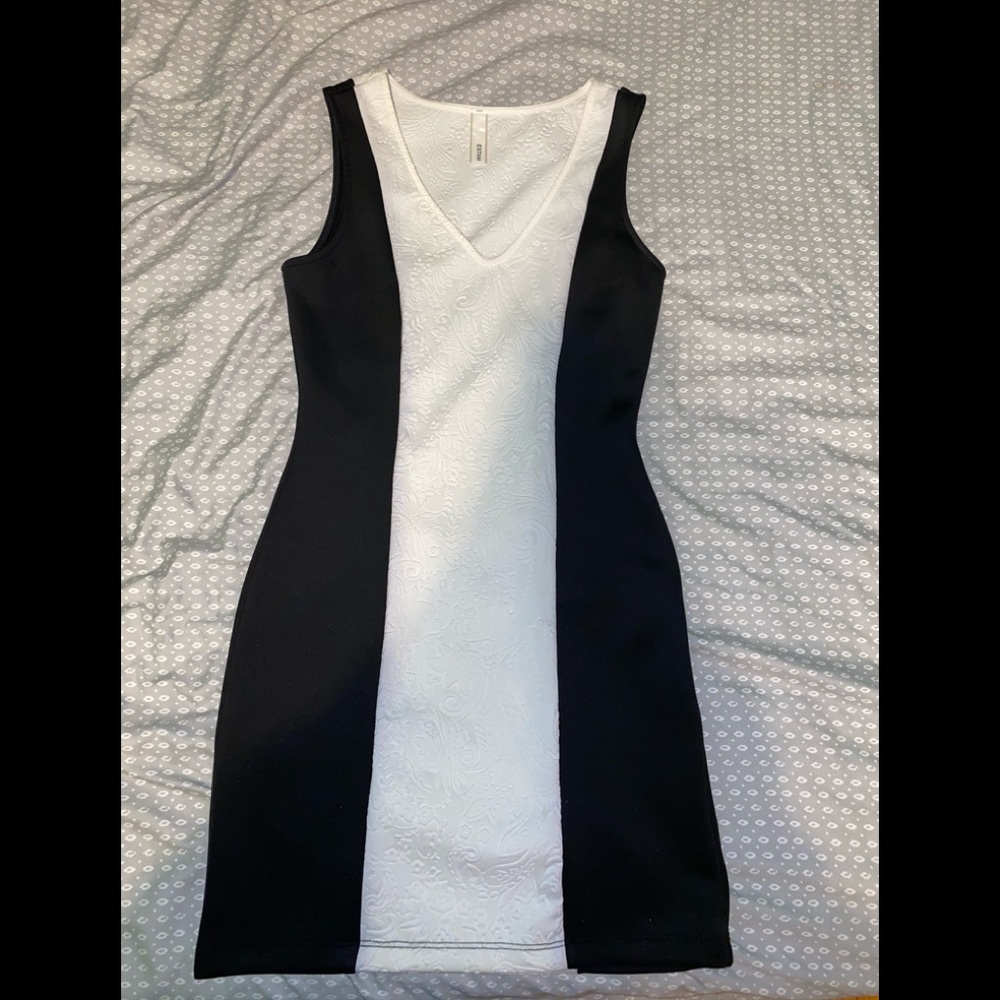 Black and white dress with lace like design